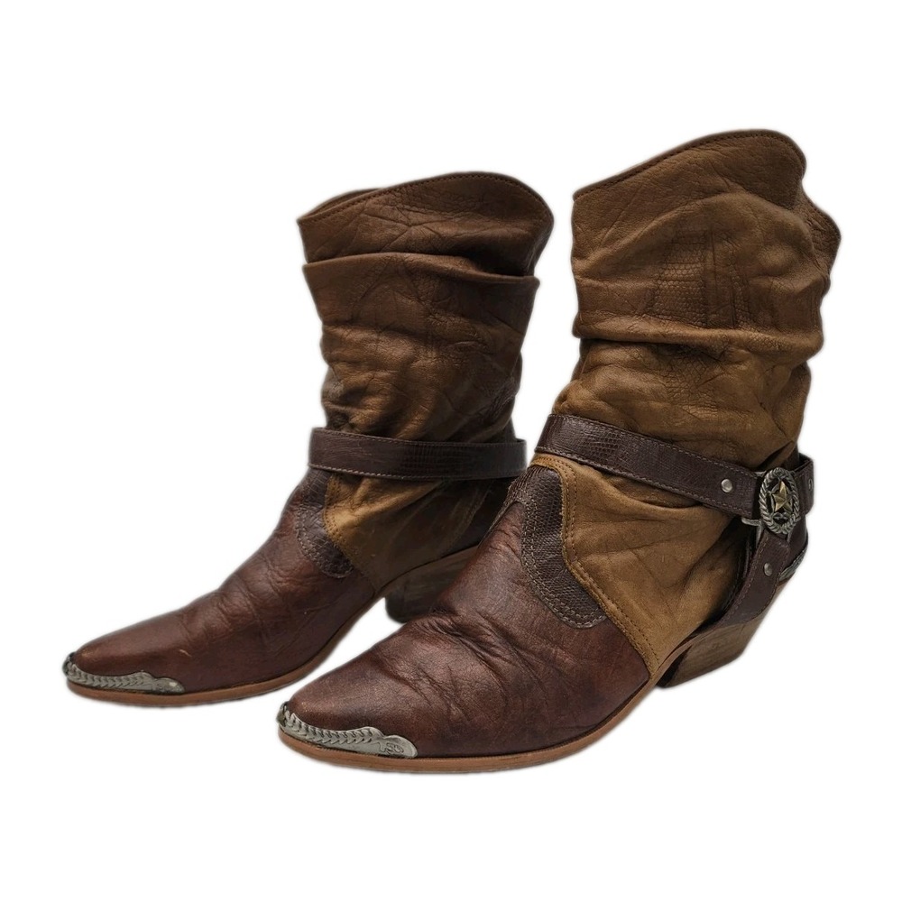 VTG Maine Woods Cimmaron Slouchy 3 Tone Leather Cowboy Boots Toe Guard Sz 10M